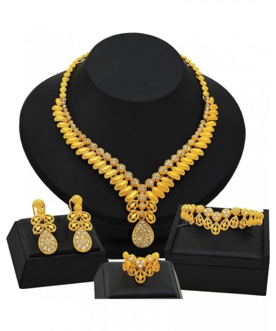 Indian Bollywood Women Jewelry Sets 24K Gold Plated Dubai Gold Necklace Earrings Bangle Fashion Wedding Prom Jewelry Set S-51...