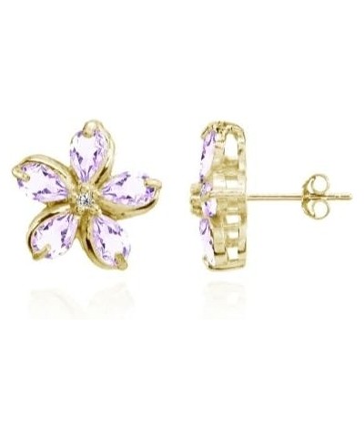 Sterling Silver Amethyst Polished Flower Stud Earrings yellow-gold-flashed-silver $14.70 Earrings