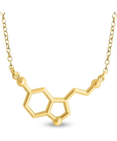 Gold Plated Silver Necklace Serotonin Molecule Happy Hormone Chemical Structure Charm Pendant Jump Ring Necklace .This Unisex...