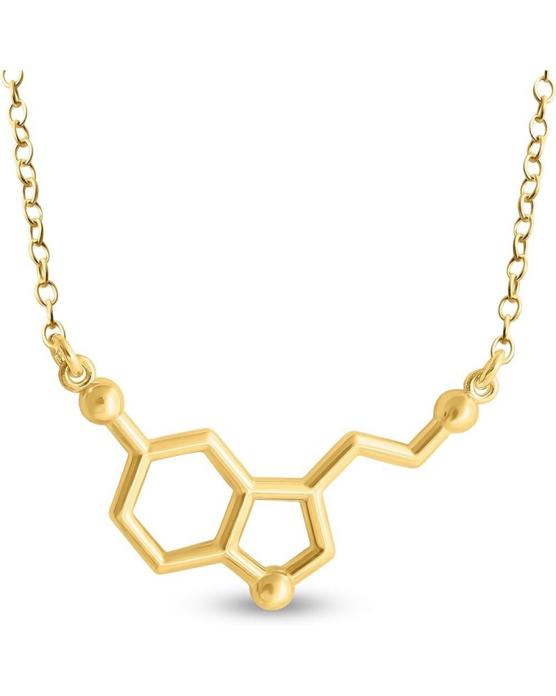 Gold Plated Silver Necklace Serotonin Molecule Happy Hormone Chemical Structure Charm Pendant Jump Ring Necklace .This Unisex...