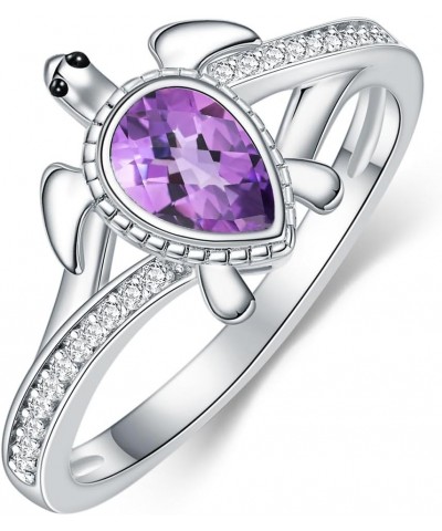 925 Sterling Silver Sea Turtle Ring 6X4mm Pear Shape Birthstone Statement Ring for Women 4 Amethyst $49.39 Rings