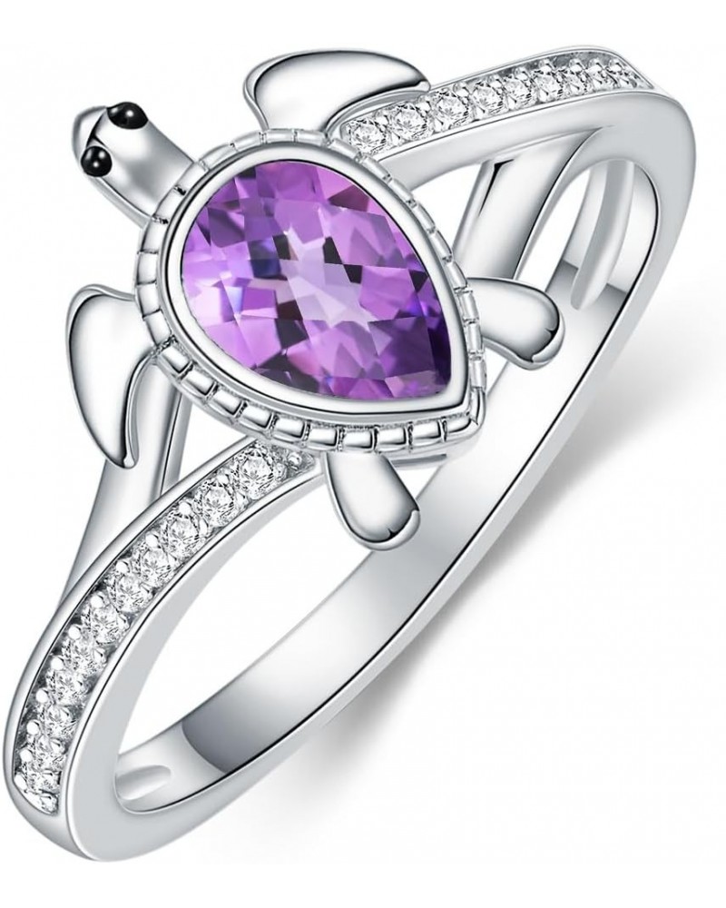 925 Sterling Silver Sea Turtle Ring 6X4mm Pear Shape Birthstone Statement Ring for Women 4 Amethyst $49.39 Rings