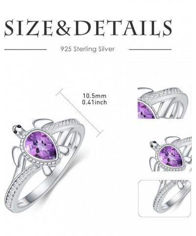 925 Sterling Silver Sea Turtle Ring 6X4mm Pear Shape Birthstone Statement Ring for Women 4 Amethyst $49.39 Rings