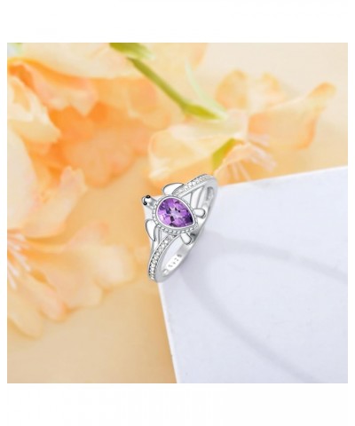 925 Sterling Silver Sea Turtle Ring 6X4mm Pear Shape Birthstone Statement Ring for Women 4 Amethyst $49.39 Rings