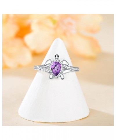 925 Sterling Silver Sea Turtle Ring 6X4mm Pear Shape Birthstone Statement Ring for Women 4 Amethyst $49.39 Rings