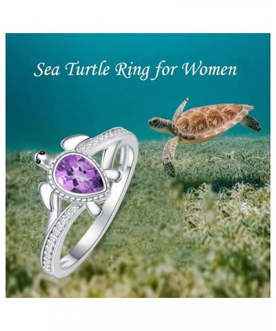 925 Sterling Silver Sea Turtle Ring 6X4mm Pear Shape Birthstone Statement Ring for Women 4 Amethyst $49.39 Rings