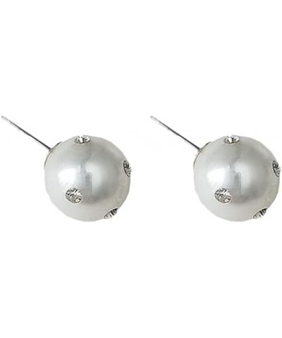 Fashion Button Pearl Stud Earrings for Women Teen Girls White Faux Round Pearl Earrings studs set with Cubic Zircon Ball Stud...