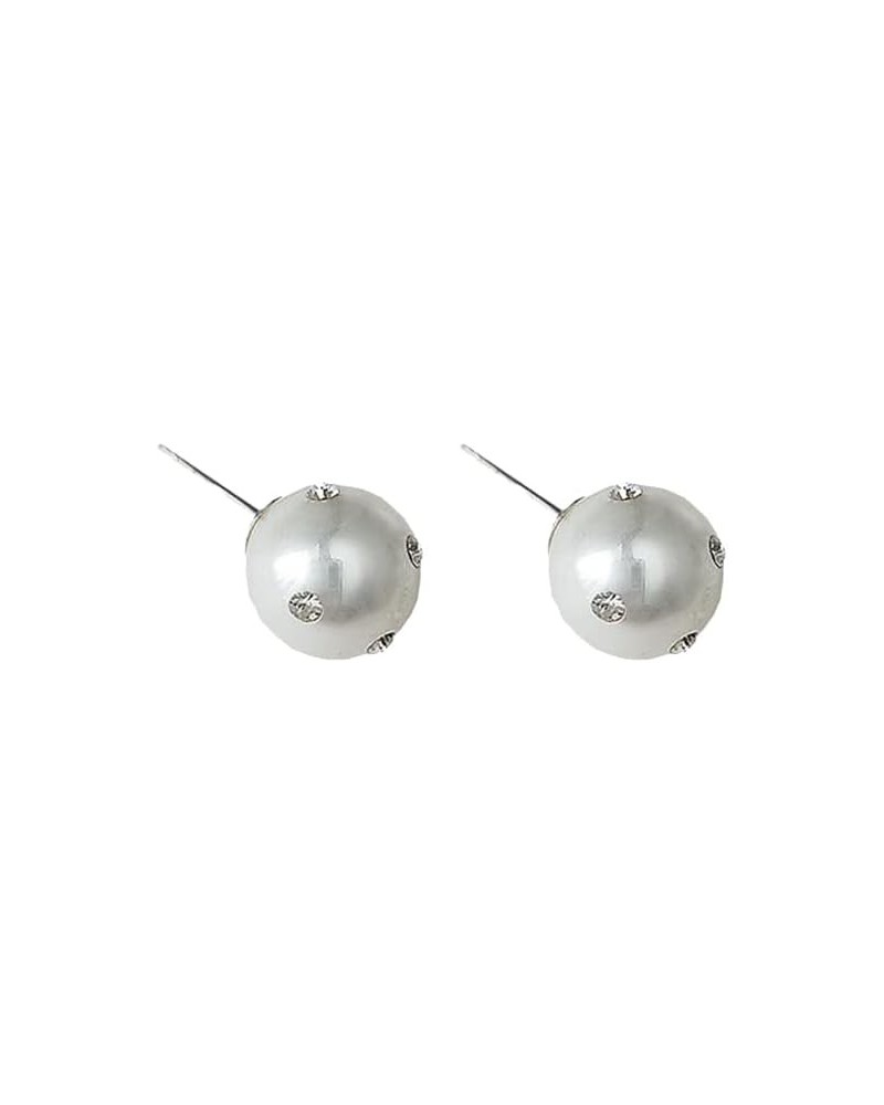 Fashion Button Pearl Stud Earrings for Women Teen Girls White Faux Round Pearl Earrings studs set with Cubic Zircon Ball Stud...