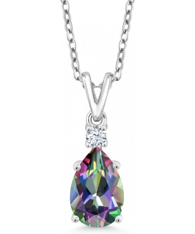 925 Sterling Silver Green Mystic Topaz Pendant Necklace For Women (2.57 Ct Pear Shape 10X7MM, with 18 Inch Chain) $32.85 Neck...