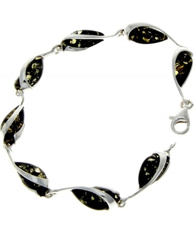 Modern Designer 925 Sterling Silver 19.5 cm Link Bracelet set with Genuine Baltic Amber Gemstones - GL501 Green $42.90 Bracelets