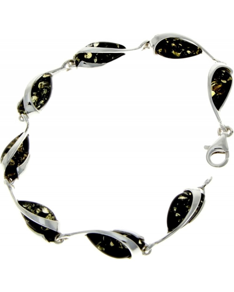 Modern Designer 925 Sterling Silver 19.5 cm Link Bracelet set with Genuine Baltic Amber Gemstones - GL501 Green $42.90 Bracelets