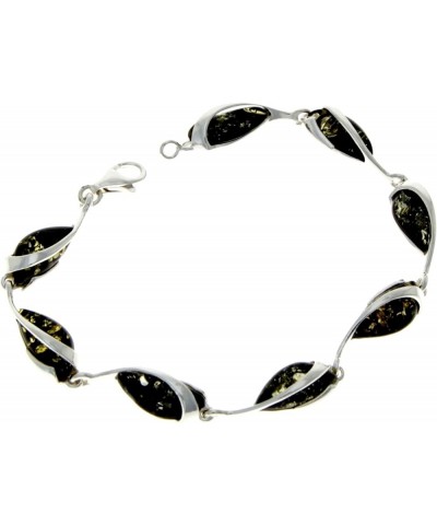 Modern Designer 925 Sterling Silver 19.5 cm Link Bracelet set with Genuine Baltic Amber Gemstones - GL501 Green $42.90 Bracelets