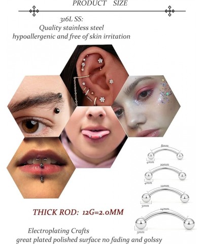 12G 14G 16G 20G Daith Rook Earring Piercing Surgical Stainless Steel Curved Barbell Eyebrow Rings Cartilage Tragus Forward He...