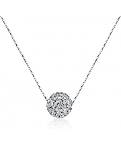 CIShop S925 Sterling Silver Chain Full Diamond Crystal Ball Sparkle Colla Pendant Necklace for Women $10.92 Necklaces