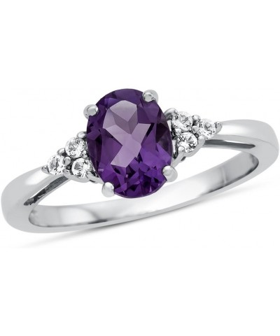 Solid 10k White or Yellow Gold 8x6mm Oval Center Stone and White Topaz Ring Amethyst $128.24 Rings