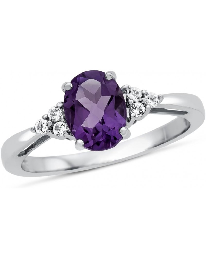 Solid 10k White or Yellow Gold 8x6mm Oval Center Stone and White Topaz Ring Amethyst $128.24 Rings