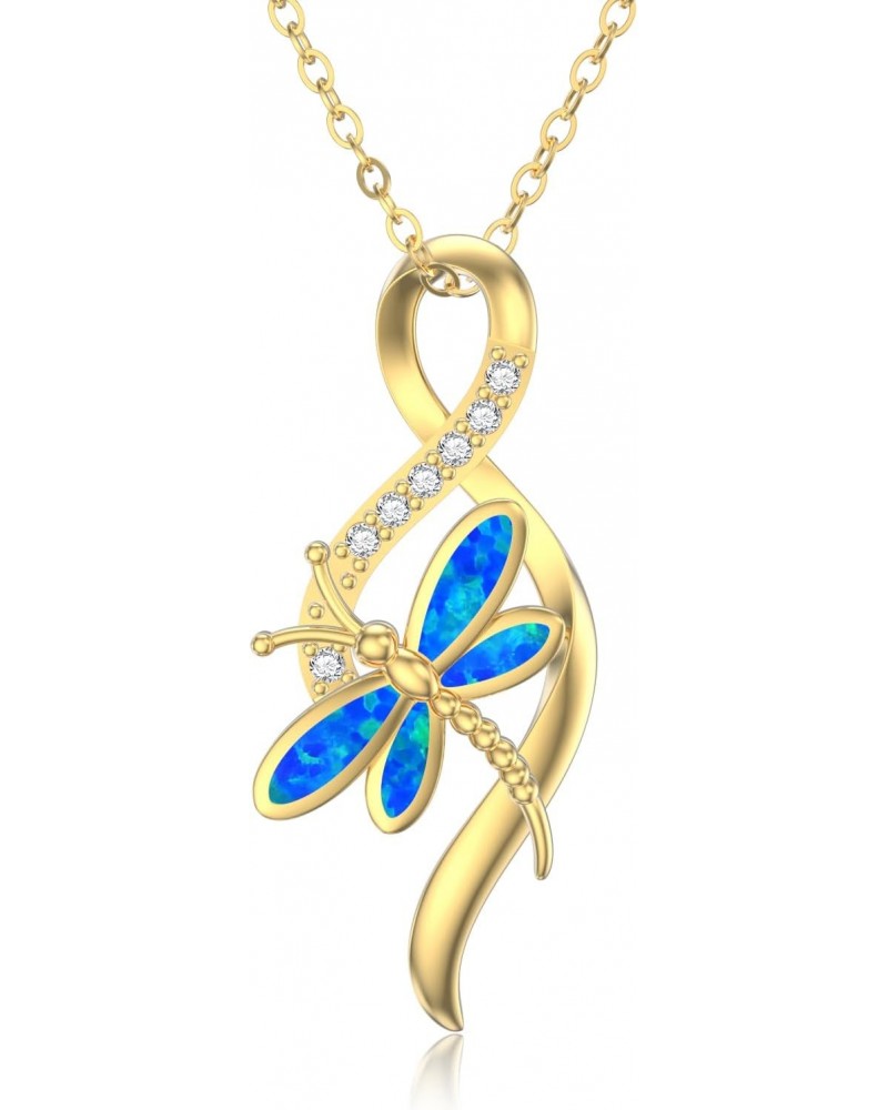 Solid 14k Gold Dragonfly Necklace for Women, 14kt Real Gold Infinity Opal Dragonfly Pendant Necklaces Dainty Jewelry Gifts fo...