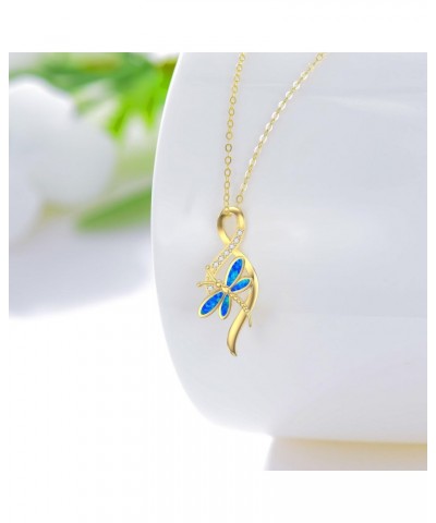 Solid 14k Gold Dragonfly Necklace for Women, 14kt Real Gold Infinity Opal Dragonfly Pendant Necklaces Dainty Jewelry Gifts fo...