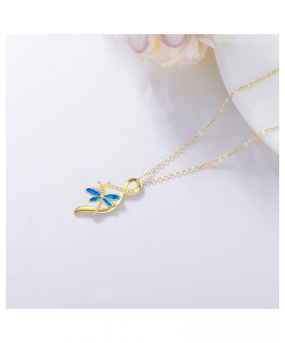 Solid 14k Gold Dragonfly Necklace for Women, 14kt Real Gold Infinity Opal Dragonfly Pendant Necklaces Dainty Jewelry Gifts fo...