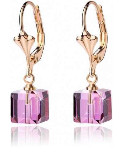 Austrian Crystal Cube Drop Earrings for Women Leverback Dangle Earrings 14K Gold Plated Hypoallergenic Jewelry Amethyst $13.1...