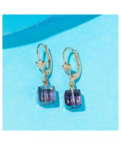 Austrian Crystal Cube Drop Earrings for Women Leverback Dangle Earrings 14K Gold Plated Hypoallergenic Jewelry Amethyst $13.1...