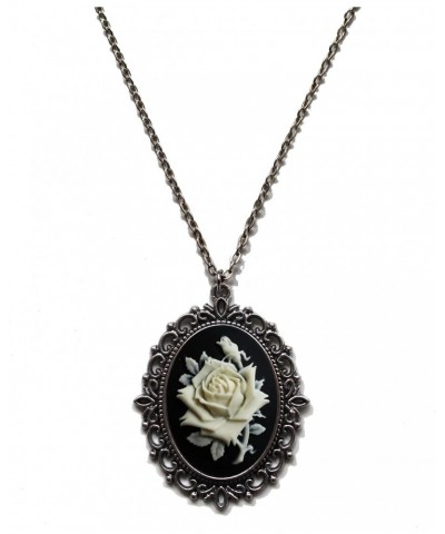 Rose Black Cream Cameo Steampunk Gothic Pendant Necklace on Chain $13.52 Necklaces