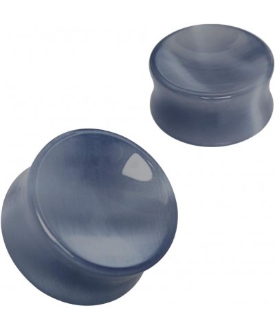 Pair of Natural Dark Grey Cat's Eye Concave Stone Saddle Plug //Choose Size// 5/8 INCH (16mm) $7.70 Body Jewelry