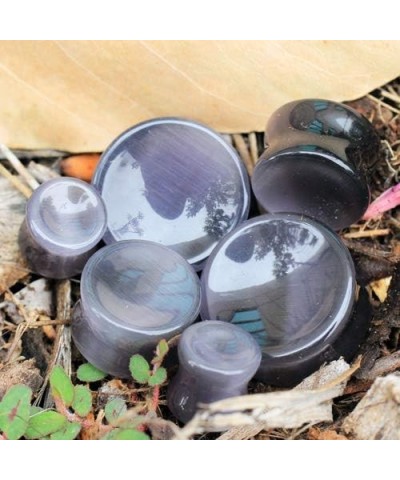 Pair of Natural Dark Grey Cat's Eye Concave Stone Saddle Plug //Choose Size// 5/8 INCH (16mm) $7.70 Body Jewelry