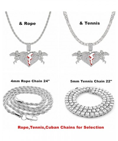 Iced Out Broken Heart Chains for Men Women, Silver Gold Heart Pendant Diamond Tennis Necklaces, Hip Hop Rapper Jewelry chains...