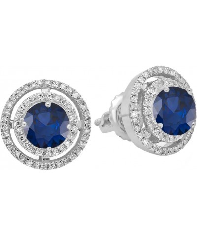 14K Each 5 MM Round Lab Created Gemstone & White Diamond Ladies Halo Stud Earrings, White Gold created-blue-sapphire $122.69 ...