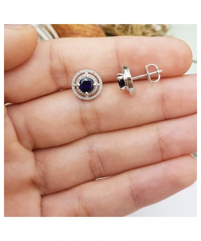 14K Each 5 MM Round Lab Created Gemstone & White Diamond Ladies Halo Stud Earrings, White Gold created-blue-sapphire $122.69 ...