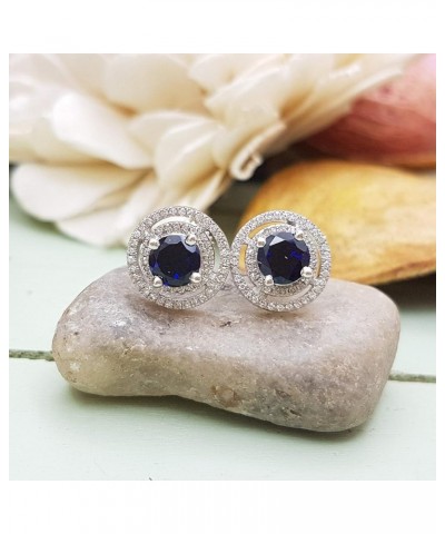 14K Each 5 MM Round Lab Created Gemstone & White Diamond Ladies Halo Stud Earrings, White Gold created-blue-sapphire $122.69 ...