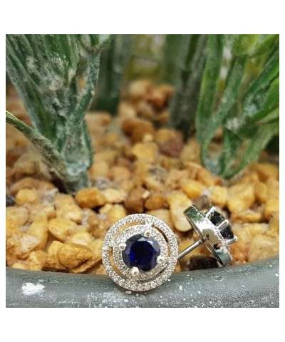 14K Each 5 MM Round Lab Created Gemstone & White Diamond Ladies Halo Stud Earrings, White Gold created-blue-sapphire $122.69 ...