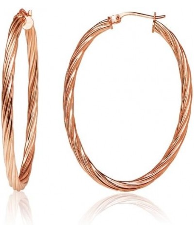 Sterling Silver 3mm Oval Twist Hoop Earrings, Choose Size and Color 20mm-Rose $17.69 Earrings