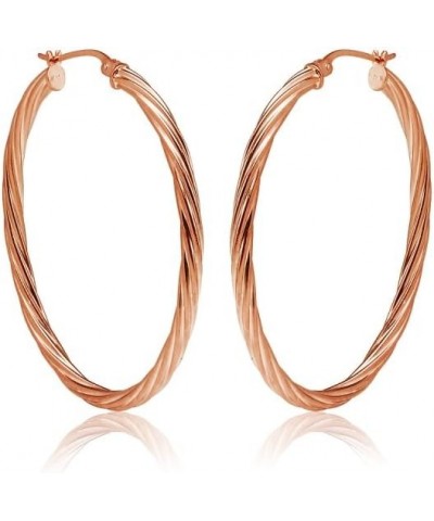 Sterling Silver 3mm Oval Twist Hoop Earrings, Choose Size and Color 20mm-Rose $17.69 Earrings