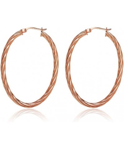 Sterling Silver 3mm Oval Twist Hoop Earrings, Choose Size and Color 20mm-Rose $17.69 Earrings