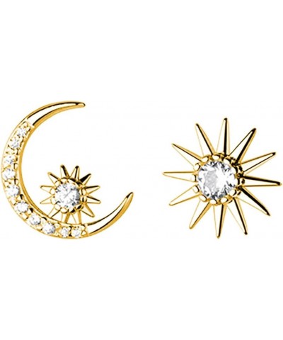 Solid 925 Sterling Silver CZ Moon Star Earrings Stud for Women Teen Girls Moon Sun Studs Earrings Asymmetric C-Gold $9.89 Ear...