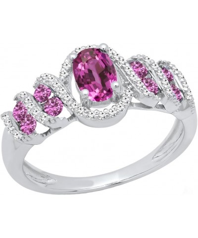 6X4 MM Lab Created Oval & Round Gemstone & Round Diamond Ladies Engagement Ring, Sterling Silver Pink Sapphire $66.28 Rings