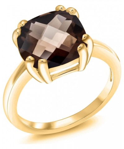 3.85 Ct Cushion Checkerboard Brown Smoky Quartz 18K Yellow Gold Plated Silver Double Prong Ring $38.18 Rings