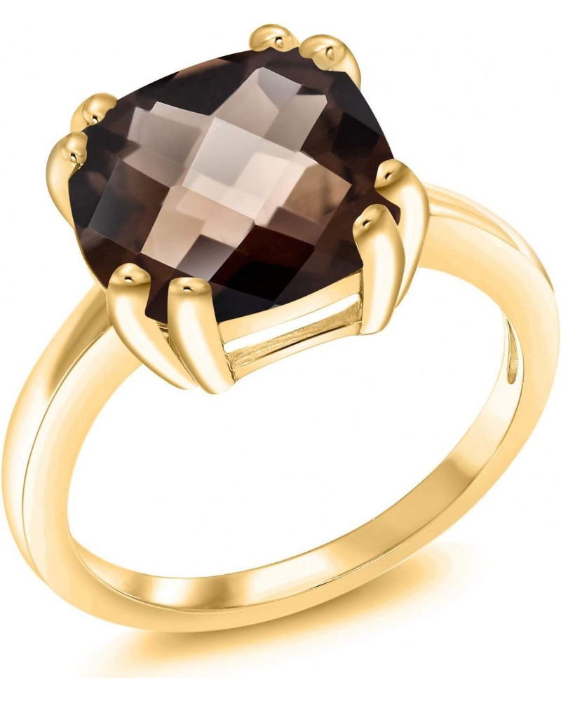 3.85 Ct Cushion Checkerboard Brown Smoky Quartz 18K Yellow Gold Plated Silver Double Prong Ring $38.18 Rings