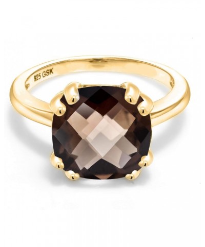 3.85 Ct Cushion Checkerboard Brown Smoky Quartz 18K Yellow Gold Plated Silver Double Prong Ring $38.18 Rings