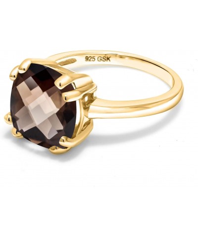 3.85 Ct Cushion Checkerboard Brown Smoky Quartz 18K Yellow Gold Plated Silver Double Prong Ring $38.18 Rings