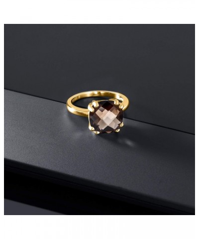 3.85 Ct Cushion Checkerboard Brown Smoky Quartz 18K Yellow Gold Plated Silver Double Prong Ring $38.18 Rings