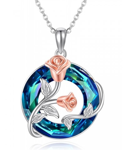 Rose Flower Necklace Sterling Silver Rose Pendant with Circle Crystal Jewelry Gifts for Women Mom Girlfriend $19.59 Necklaces