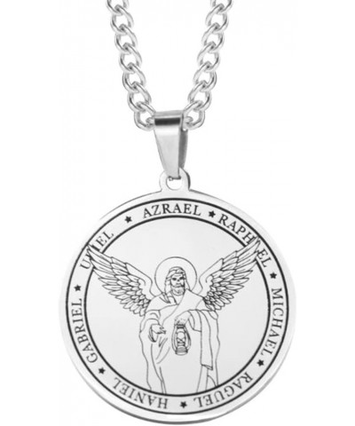 Stainless Steel The Seven Archangels Medallion Occult Amulet Pendant Necklace Silver-Azrael $6.59 Necklaces