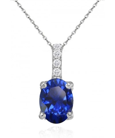 Sterling Silver Genuine or Synthetic Gemstone & White Topaz Oval Crown Necklace Synthetic Blue Spinel $17.15 Necklaces