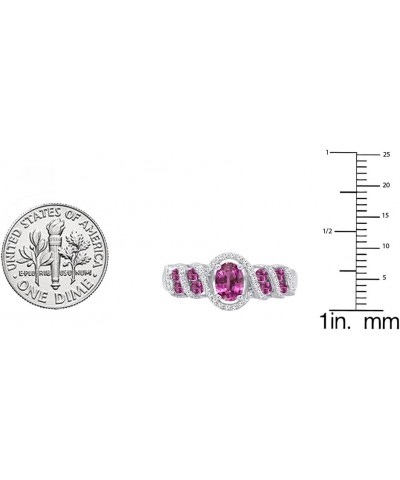 6X4 MM Lab Created Oval & Round Gemstone & Round Diamond Ladies Engagement Ring, Sterling Silver Pink Sapphire $66.28 Rings