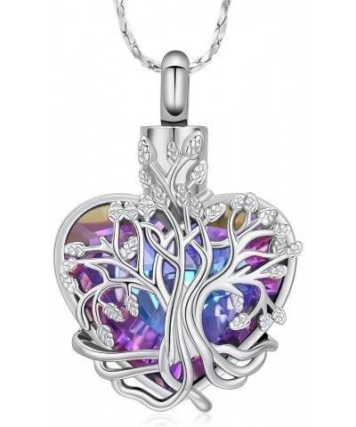 Heart Tree of Life Urn Necklace Cremation Jewelry for Men Women Keepsake Memorial Ash Jewelry Gifts Urn Pendant Silver-Purple...