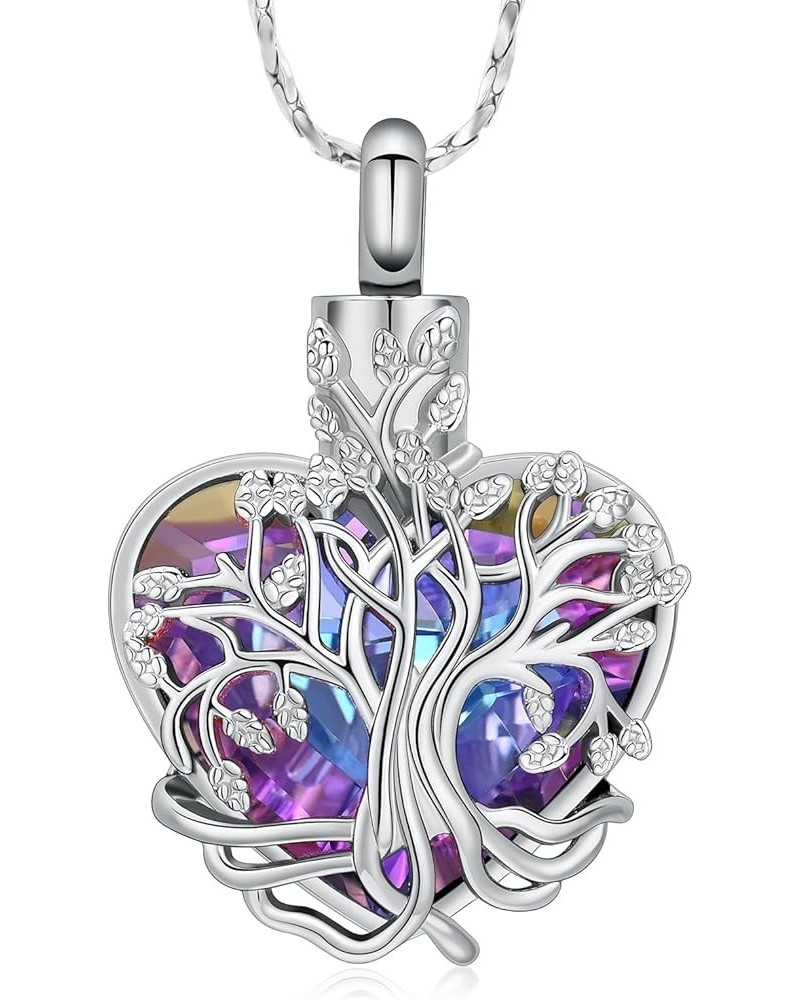 Heart Tree of Life Urn Necklace Cremation Jewelry for Men Women Keepsake Memorial Ash Jewelry Gifts Urn Pendant Silver-Purple...