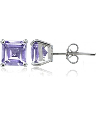 Sterling Silver Genuine, Created or Simulated Birthstone Gemstone 7mm Square Stud Earrings February-Amethyst $16.23 Earrings